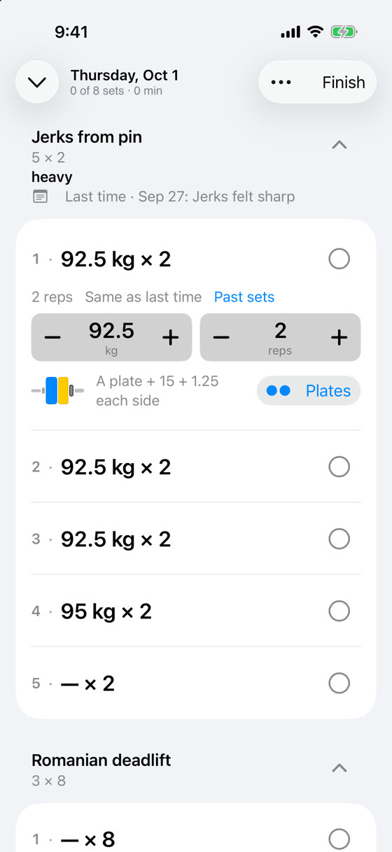 A workout with the first set open