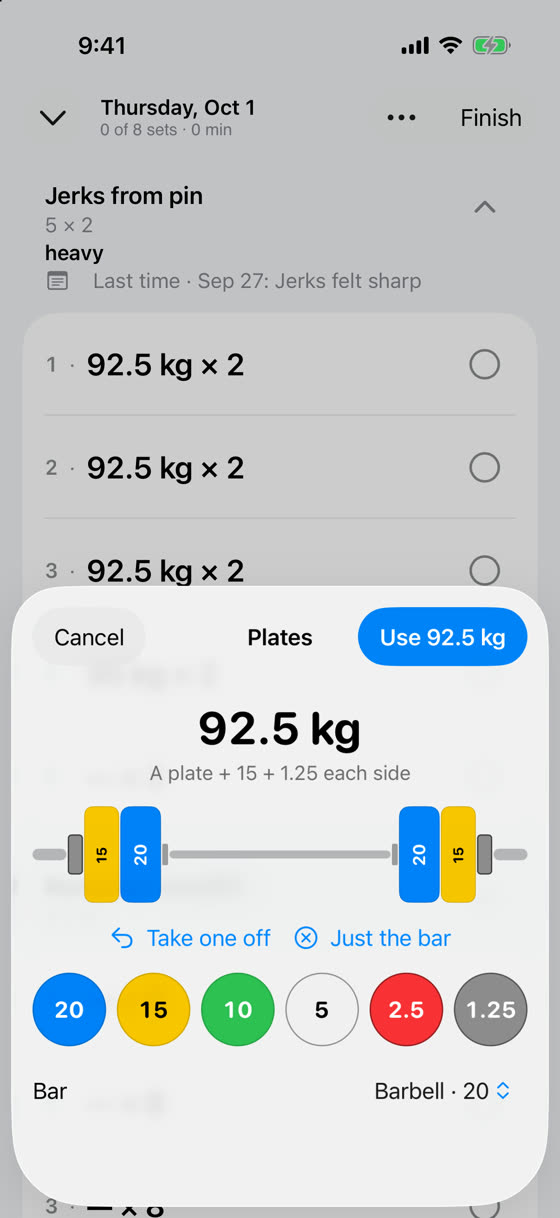 The plate loader showing the bar and plates